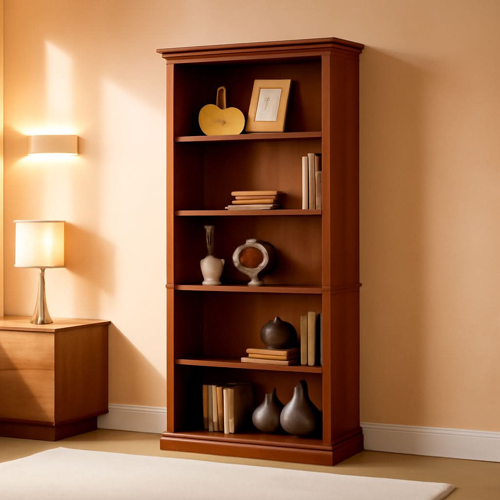 Five Shelf Tall Bookcase 72 Inch Cherry Wood Open Display