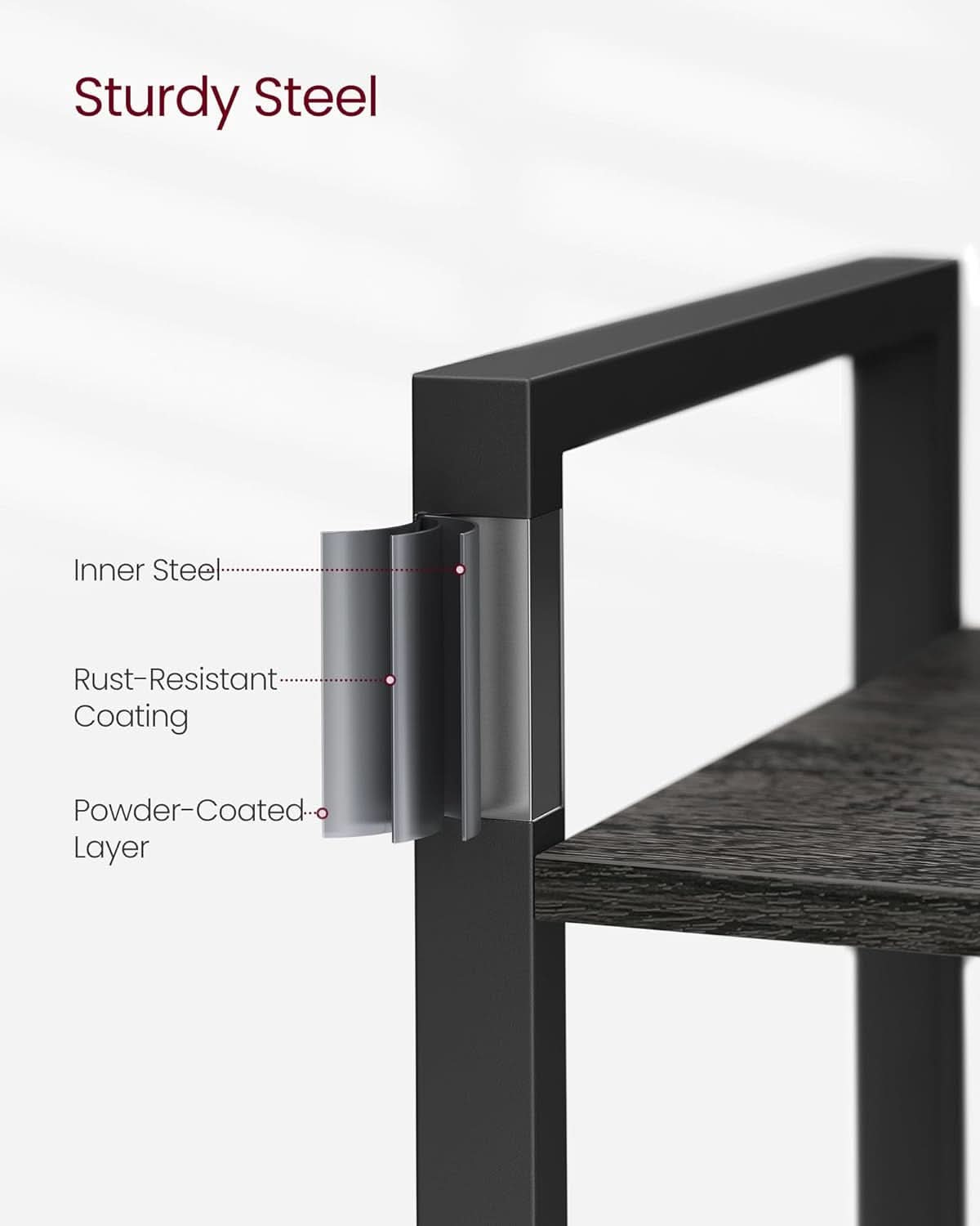 Five Tier Bookshelf With Steel Frame Charcoal Gray Black