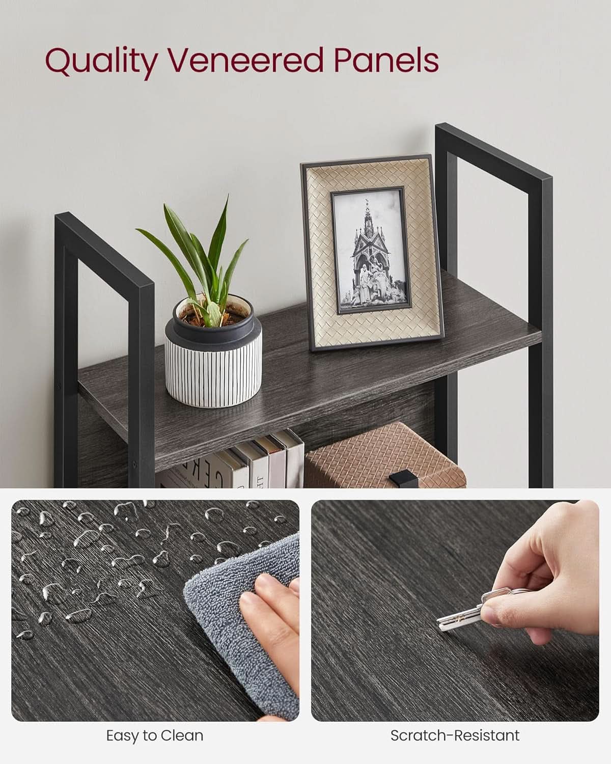 Five Tier Bookshelf With Steel Frame Charcoal Gray Black