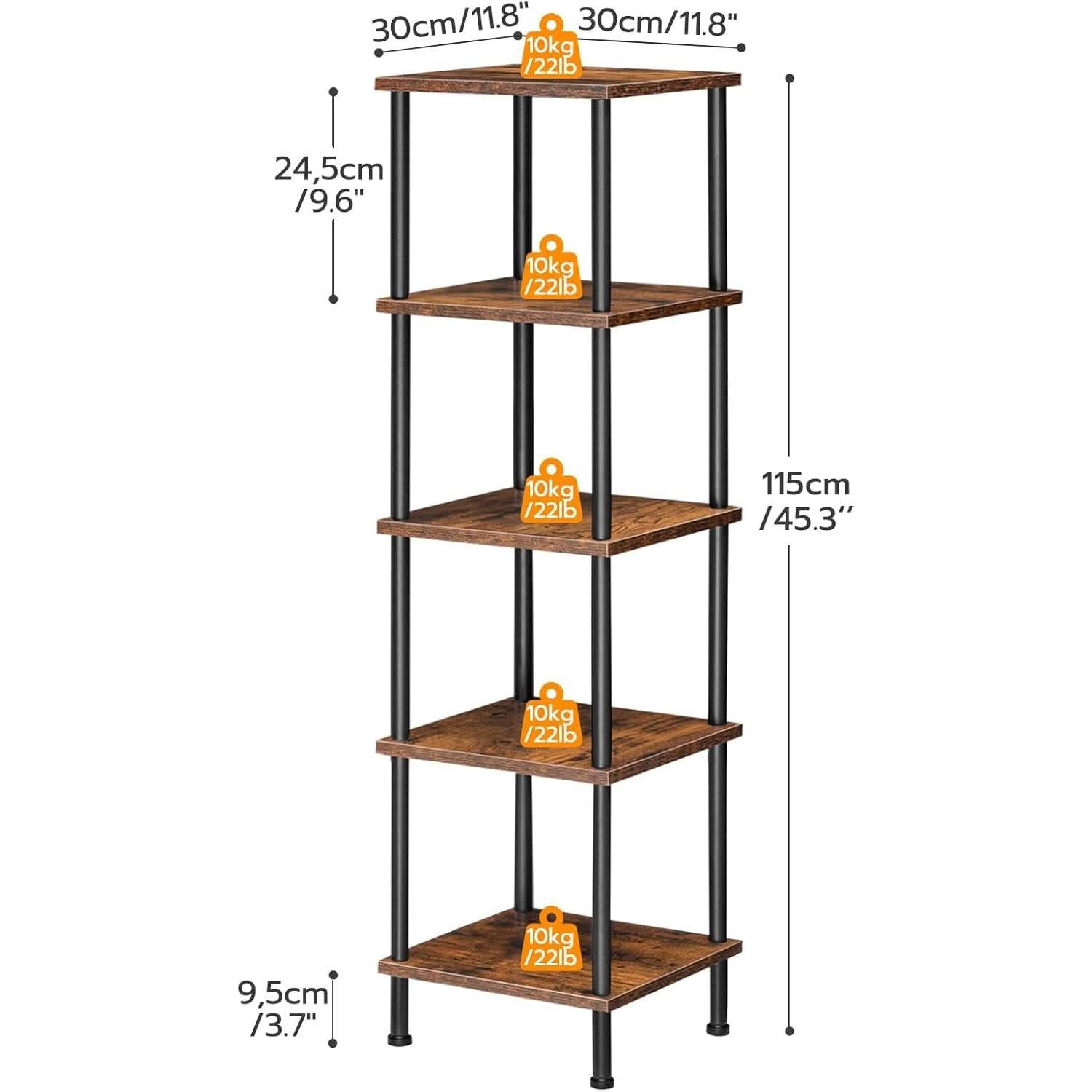 Five Tier Corner Shelf Stand Rustic Brown And Black Bookcase