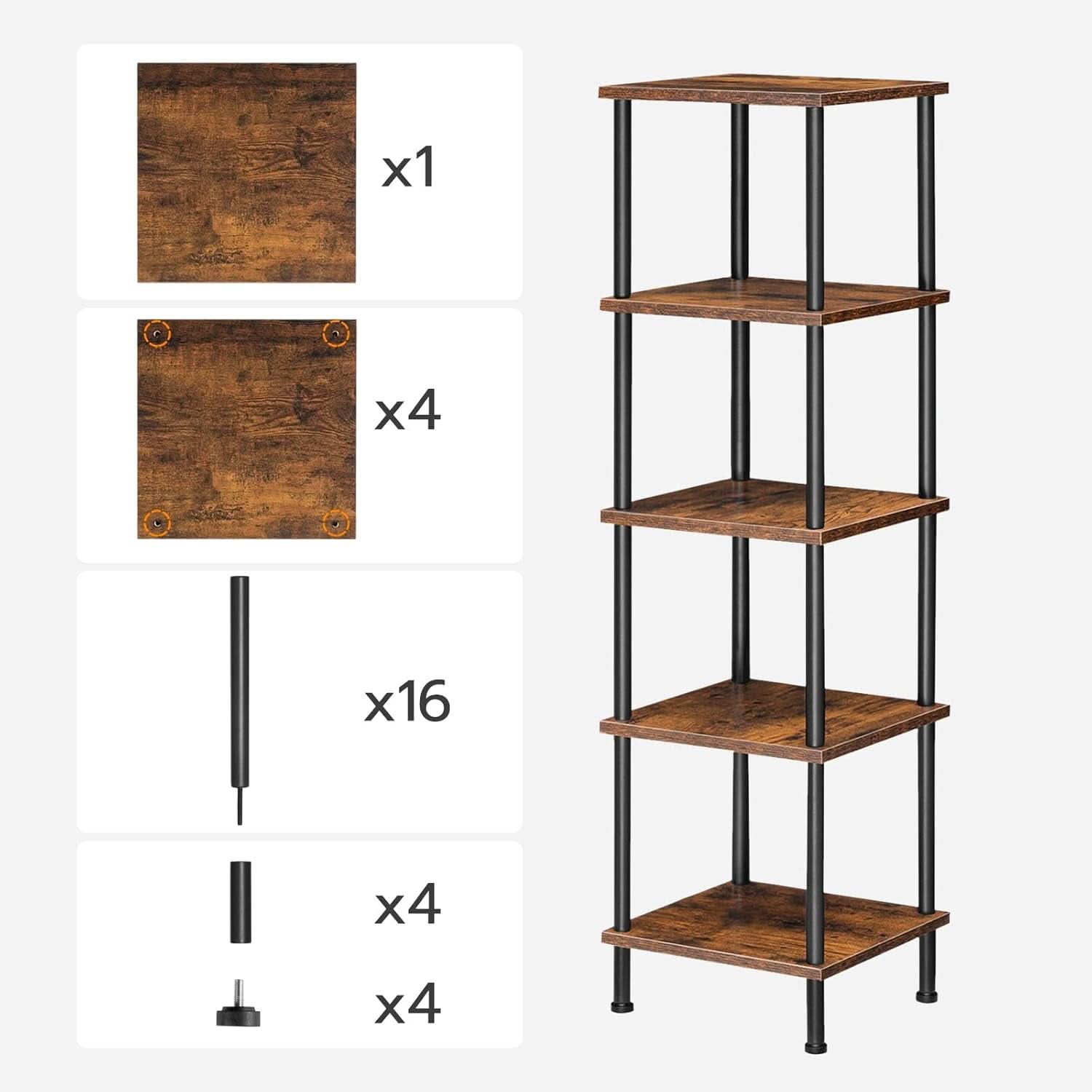 Five Tier Corner Shelf Stand Rustic Brown And Black Bookcase