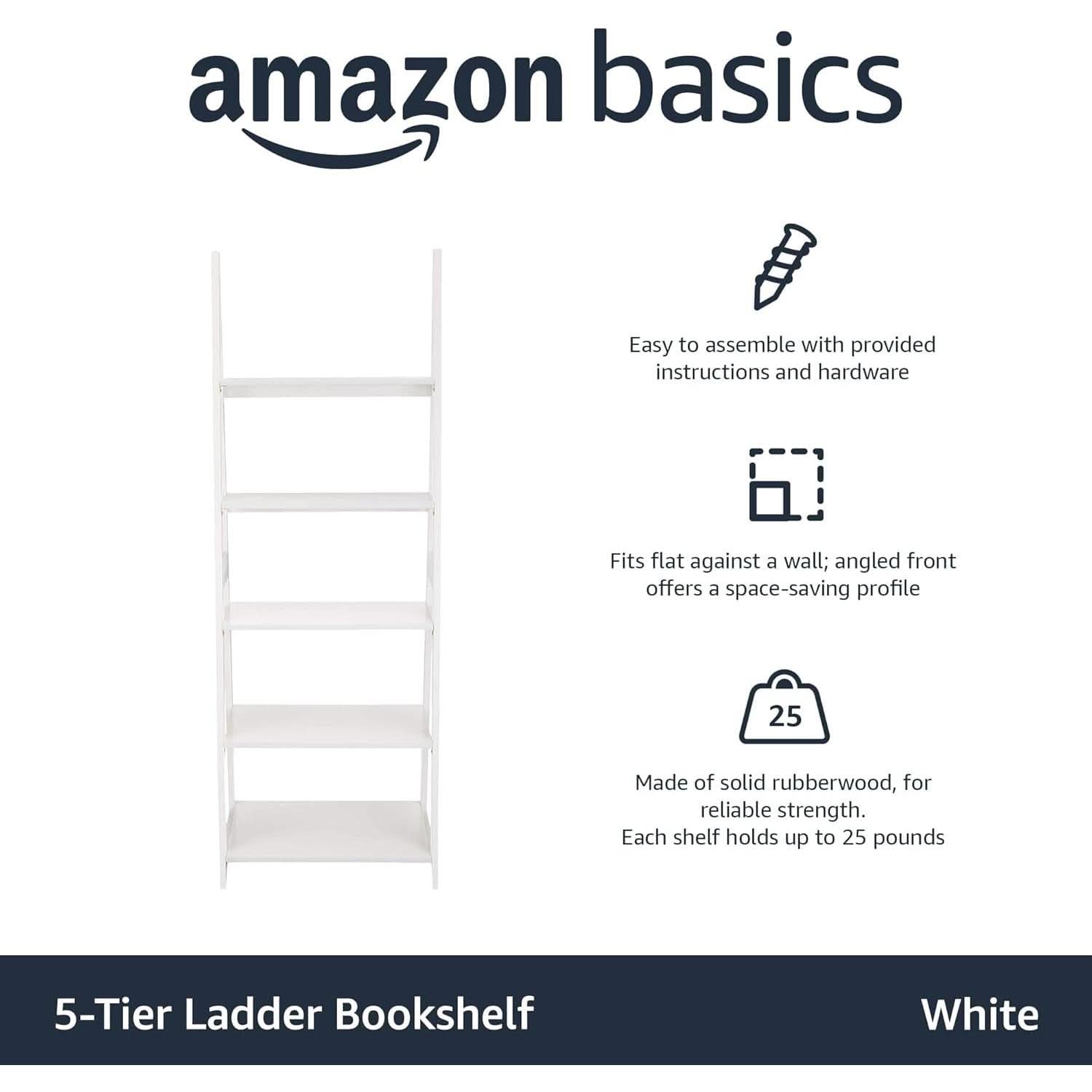 Five Tier Ladder Bookshelf Organizer In White Rubberwood 70 Inch Tall
