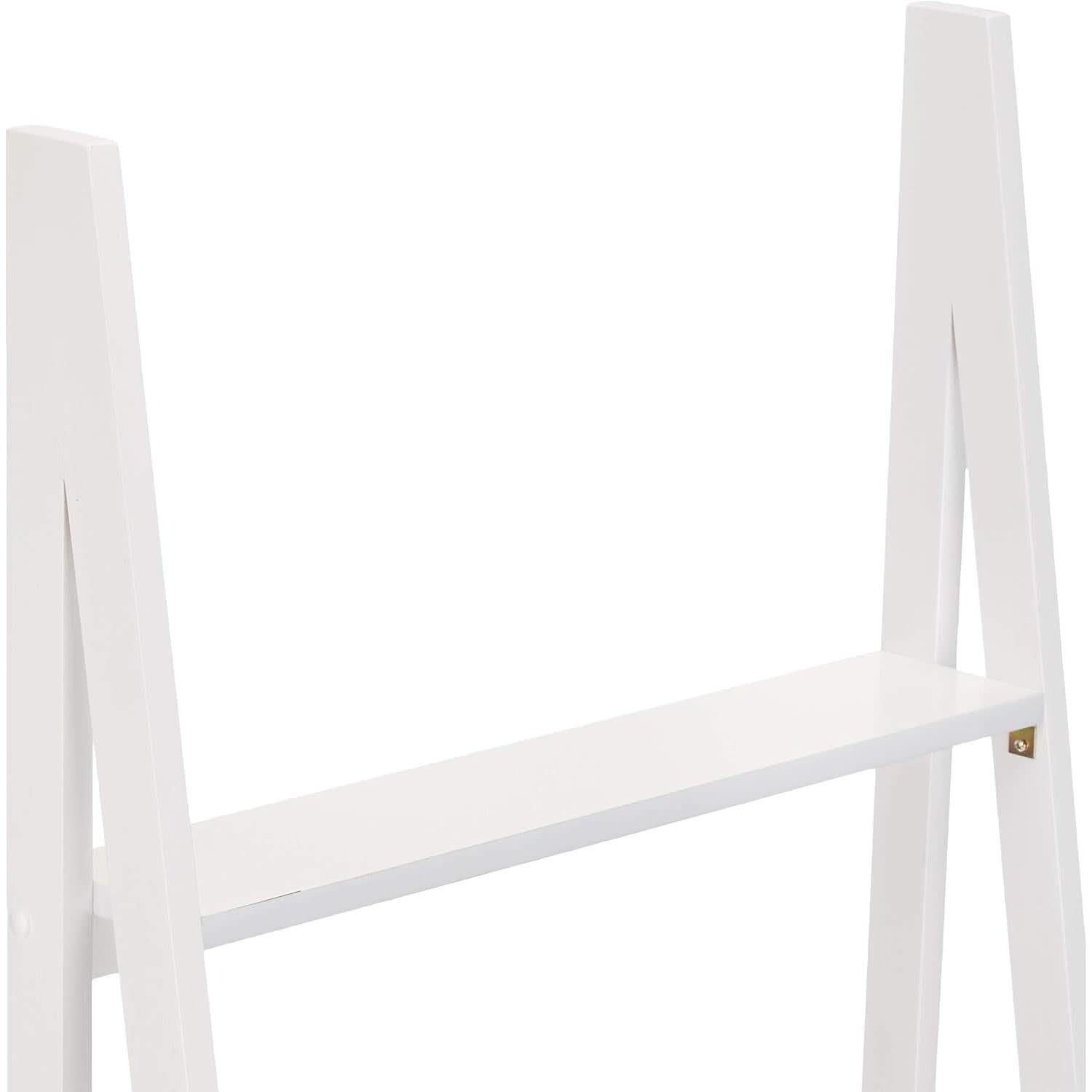 Five Tier Ladder Bookshelf Organizer In White Rubberwood 70 Inch Tall