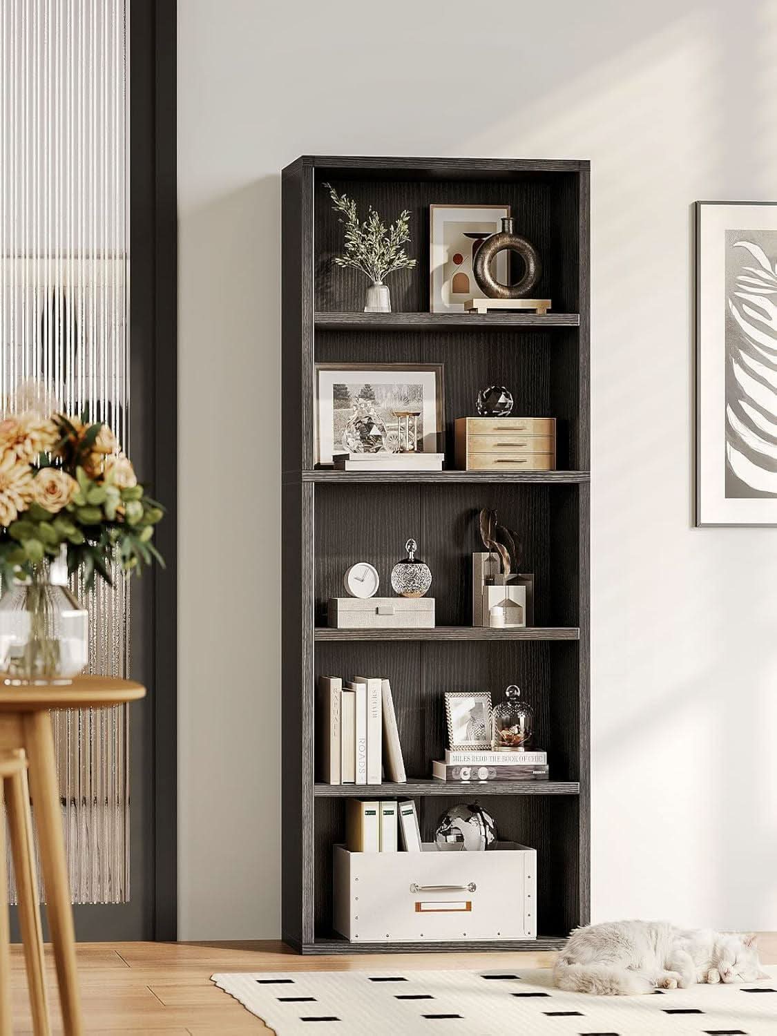 Five Tier Open Bookshelf Floor Standing Bookcase Black