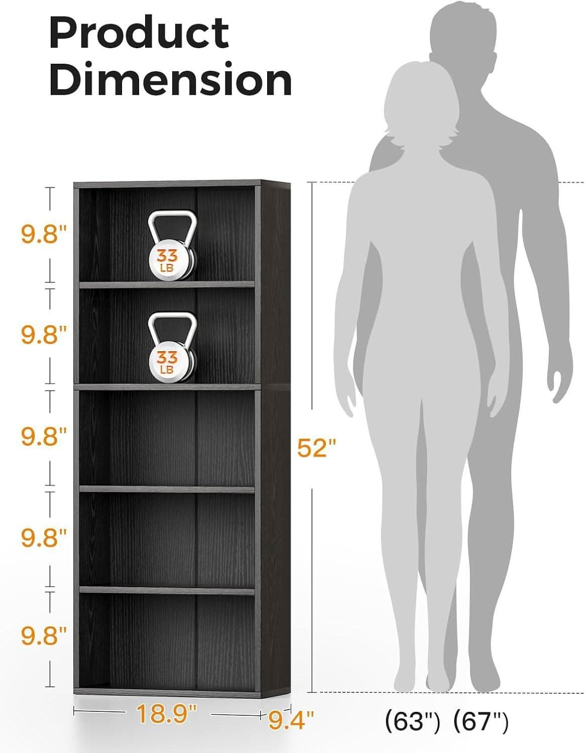 Five Tier Open Bookshelf Floor Standing Bookcase Black