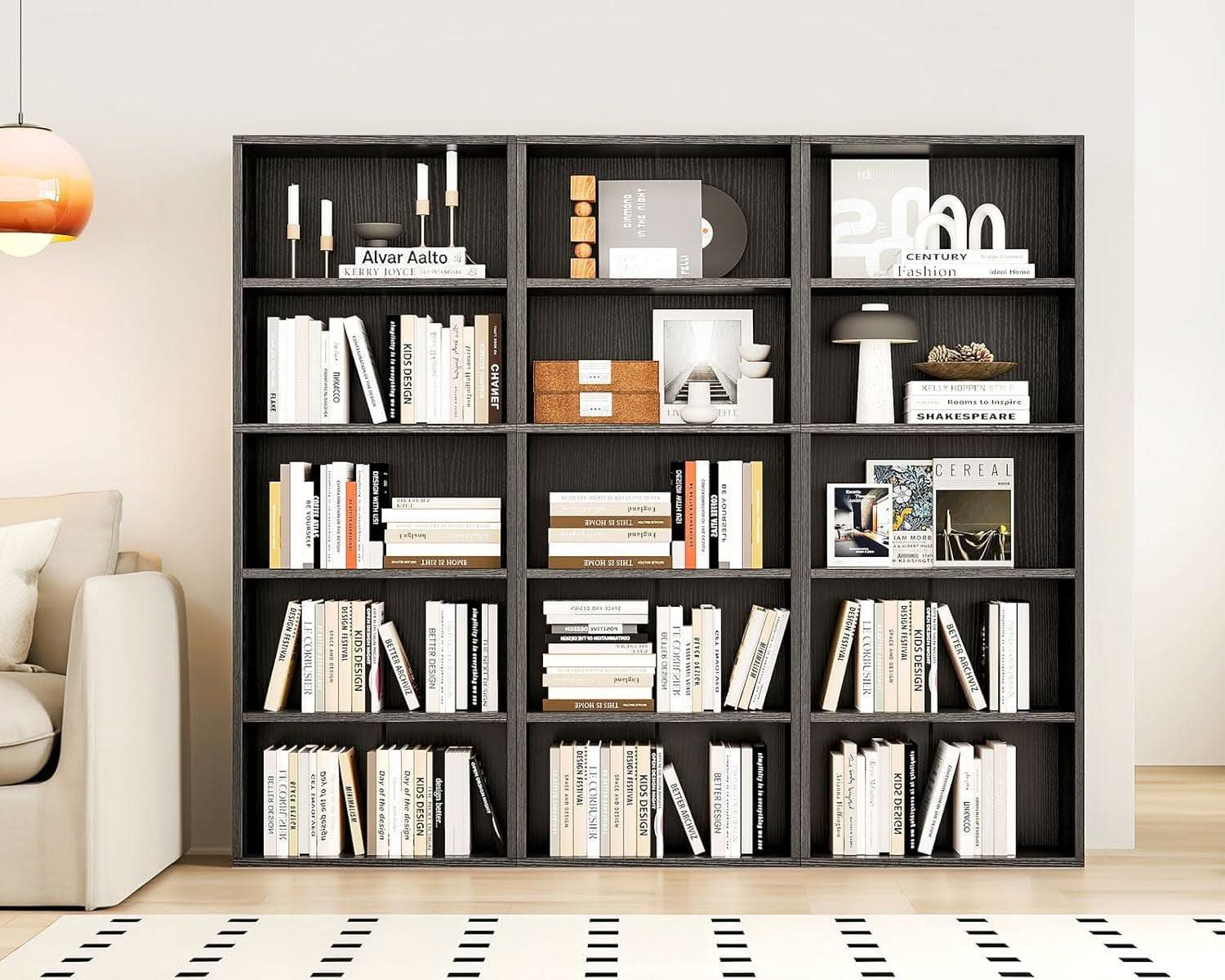 Five Tier Open Bookshelf Floor Standing Bookcase Black