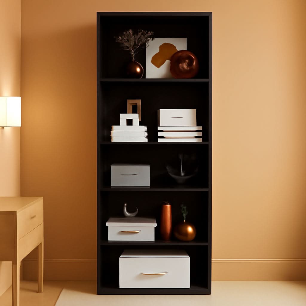 Five Tier Open Bookshelf Floor Standing Bookcase Black