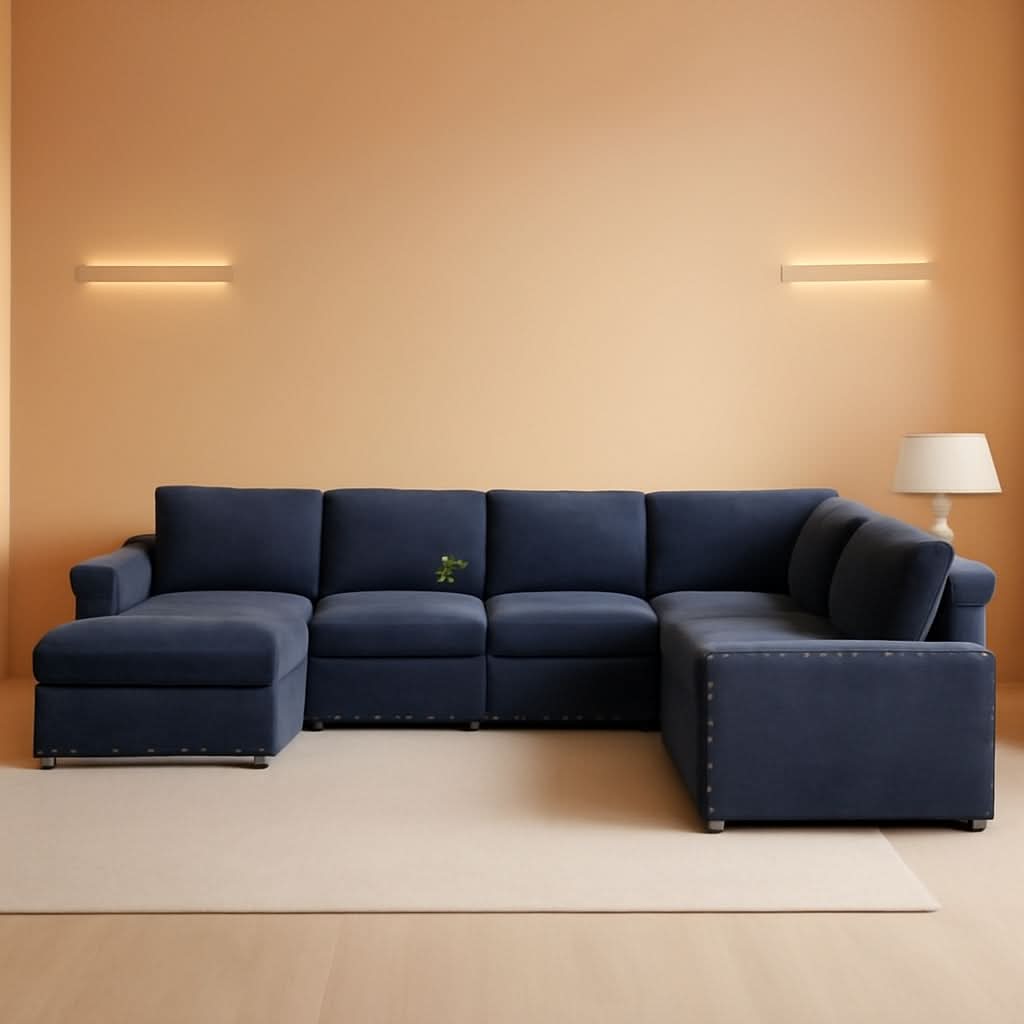 Flannel Modular Sectional Sofa With USB Ports Grey