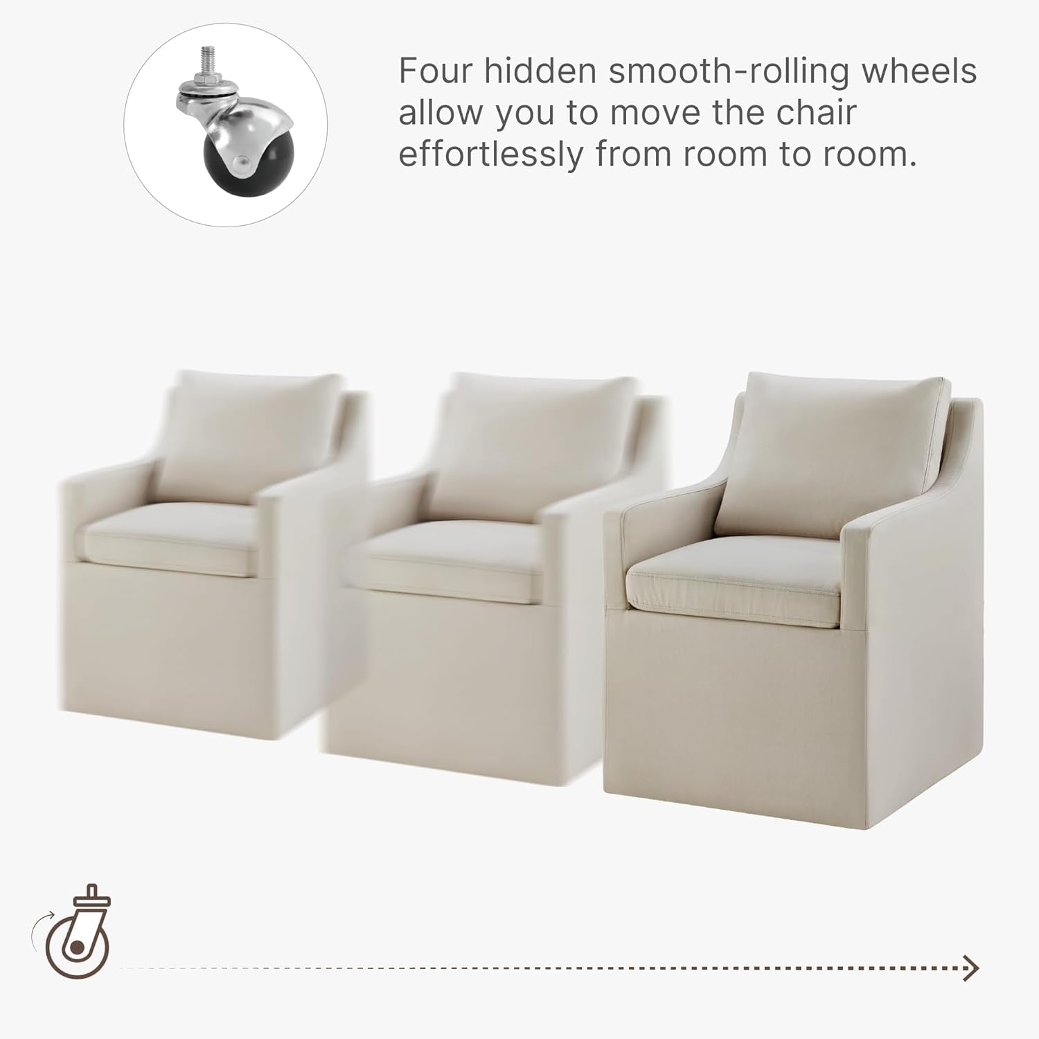 Flax Beige Upholstered Dining Chair With Casters Set Of 2