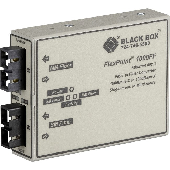 FlexPoint Gigabit Ethernet Mode Converter - Black Box LMC1001A Fiber-to-Fiber Media Converter | TechSoft