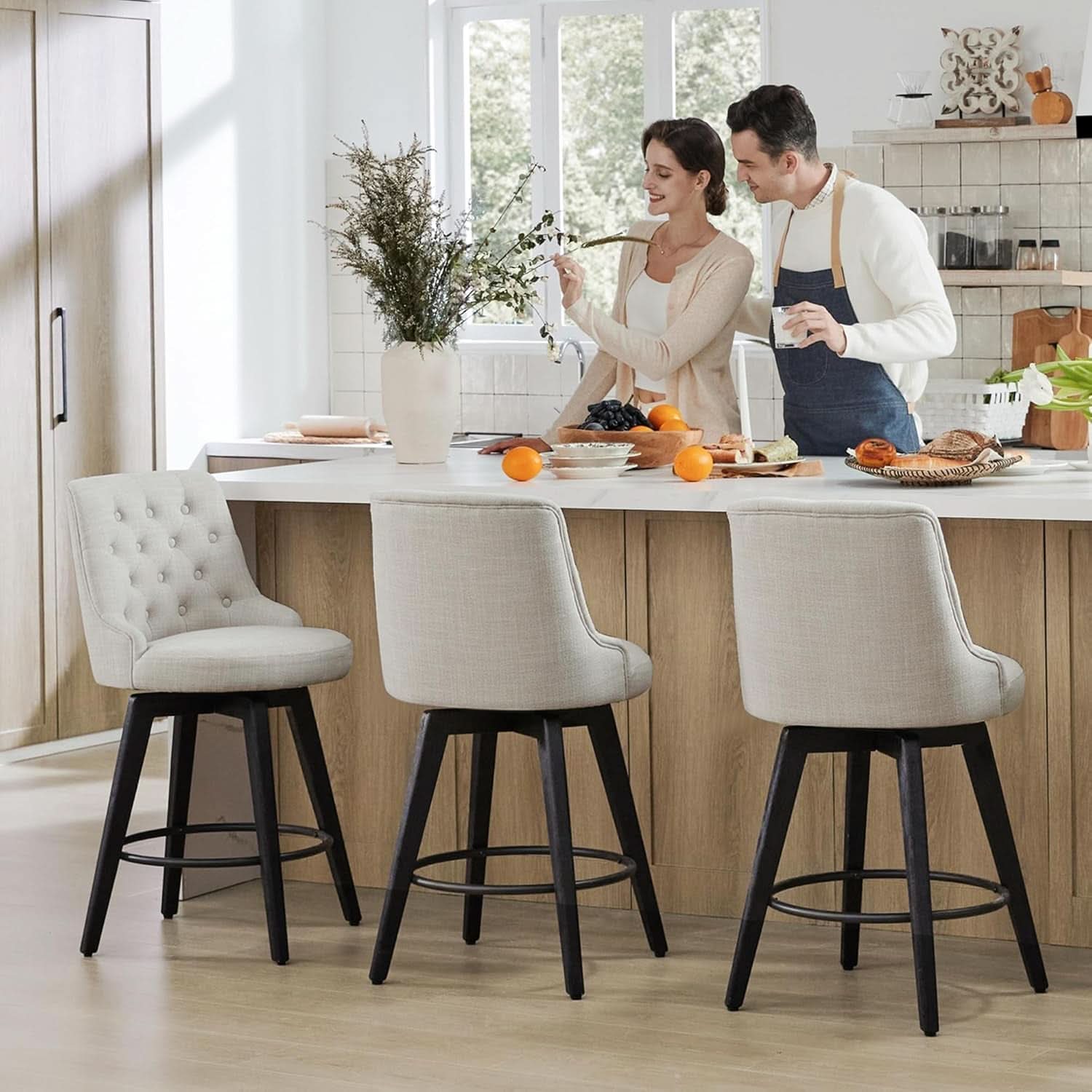 Flint Grey Upholstered Swivel Bar Stool 26 Inch Set Of 2