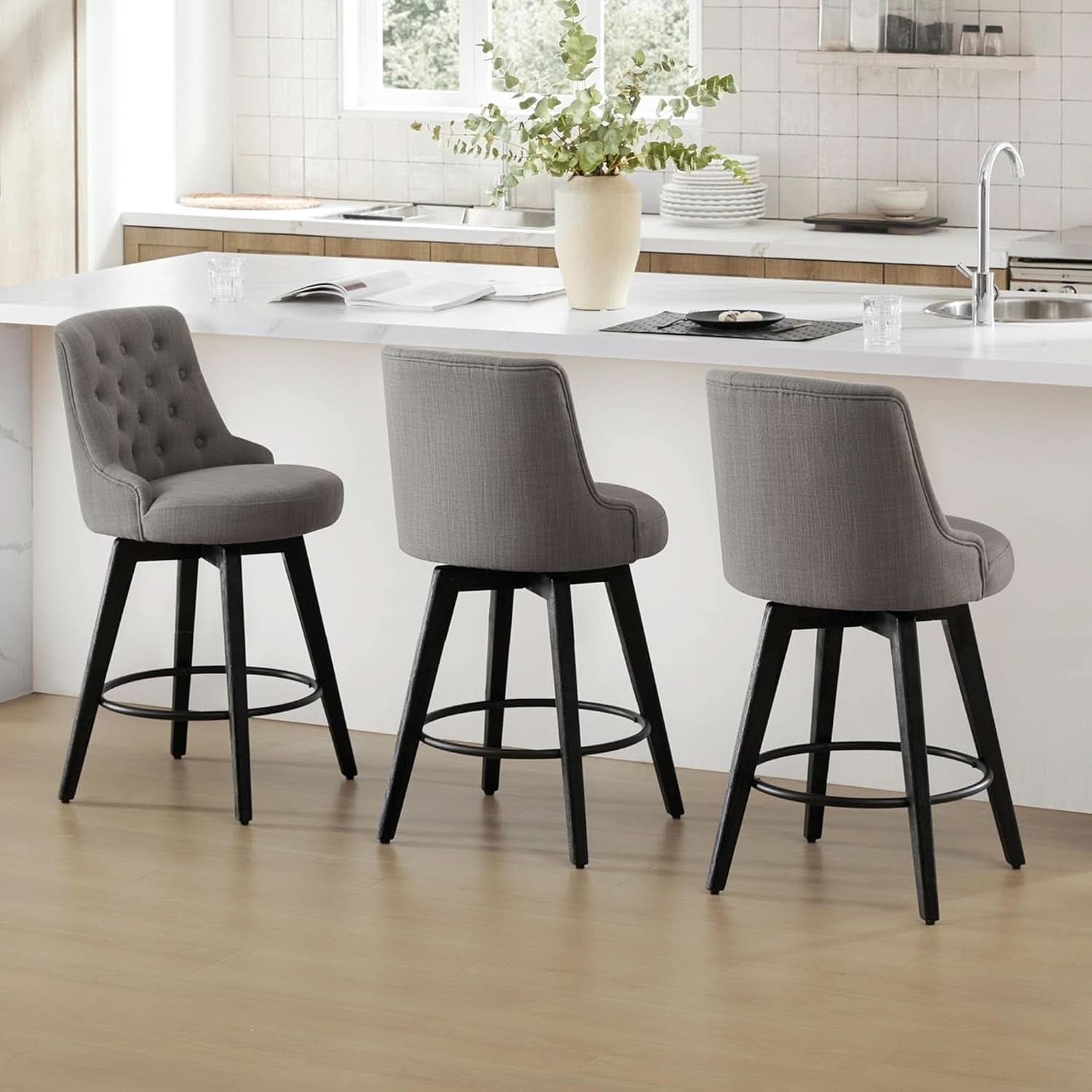 Flint Grey Upholstered Swivel Bar Stool 26 Inch Set Of 2
