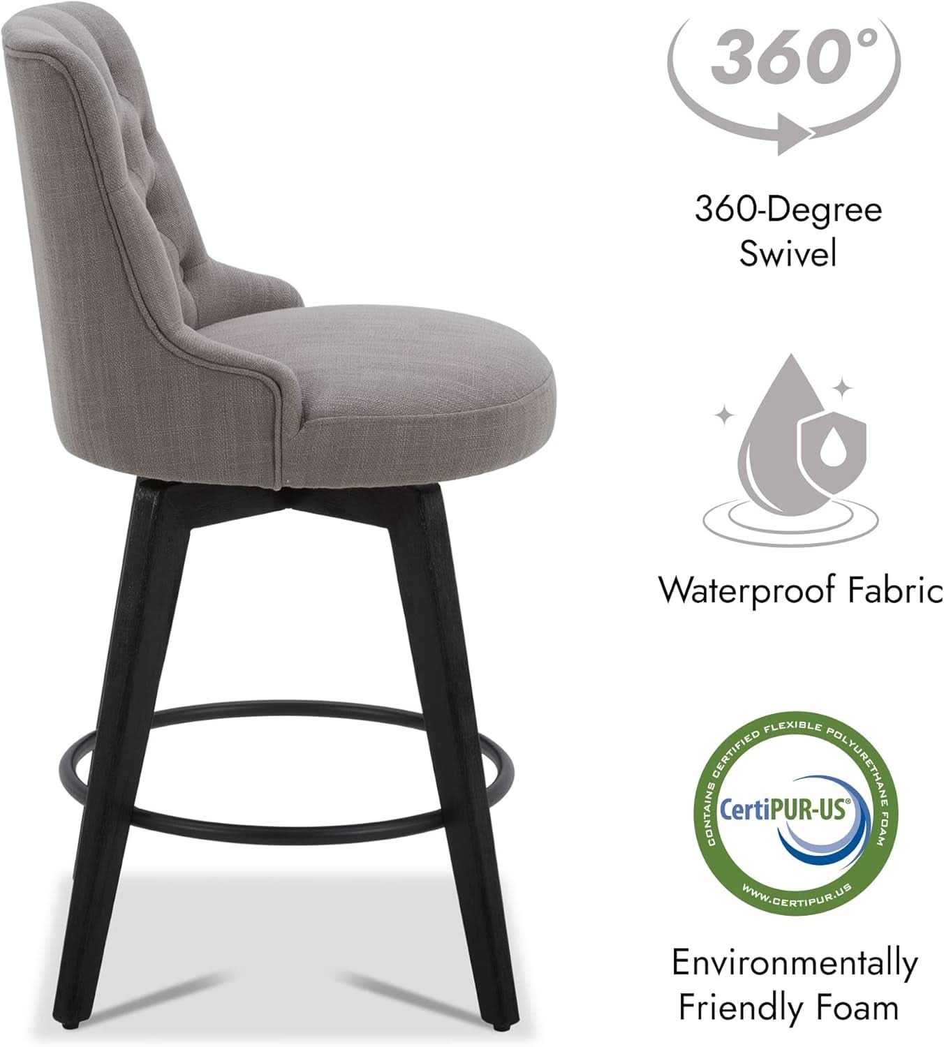 Flint Grey Upholstered Swivel Bar Stool 26 Inch Set Of 2