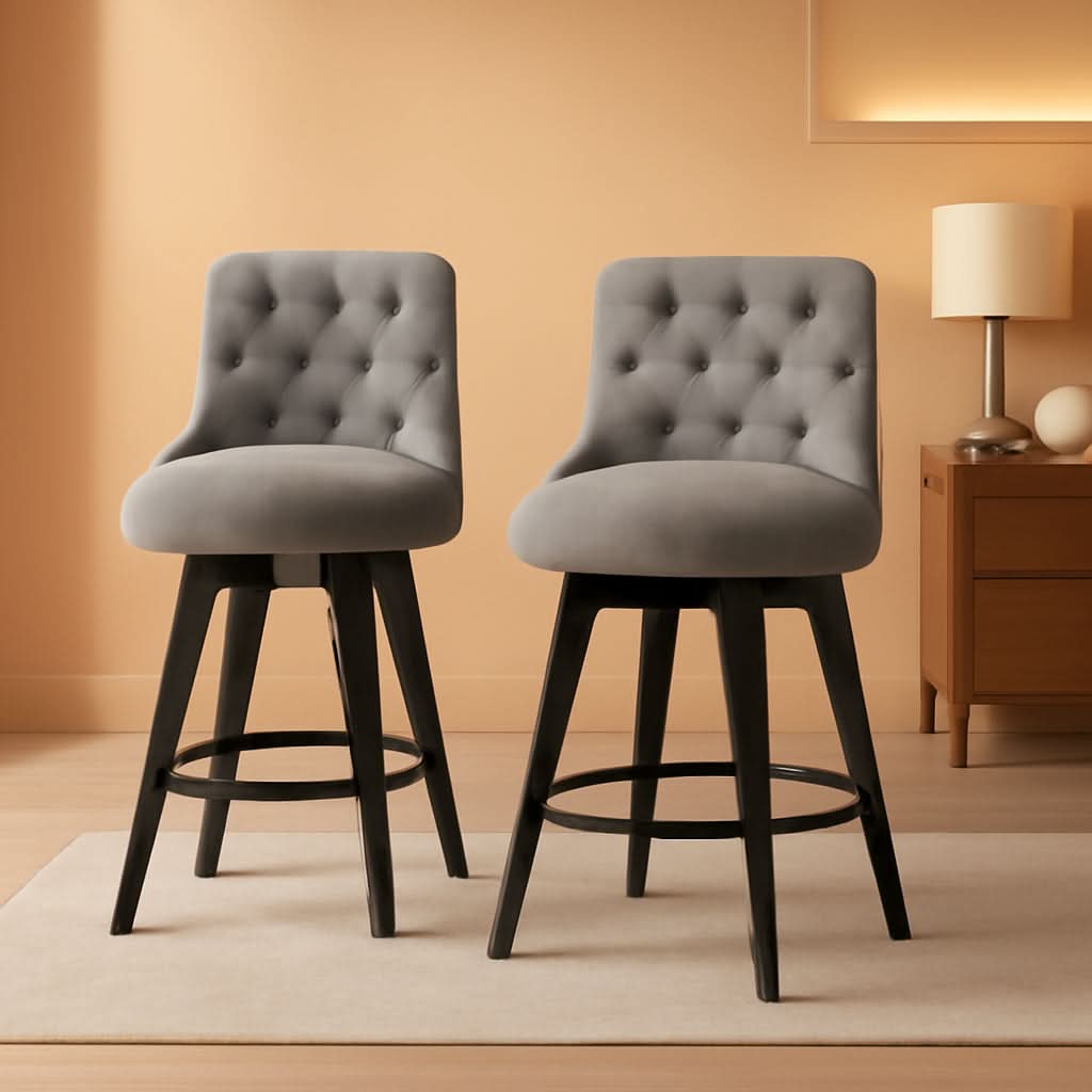 Flint Grey Upholstered Swivel Bar Stool 26 Inch Set Of 2