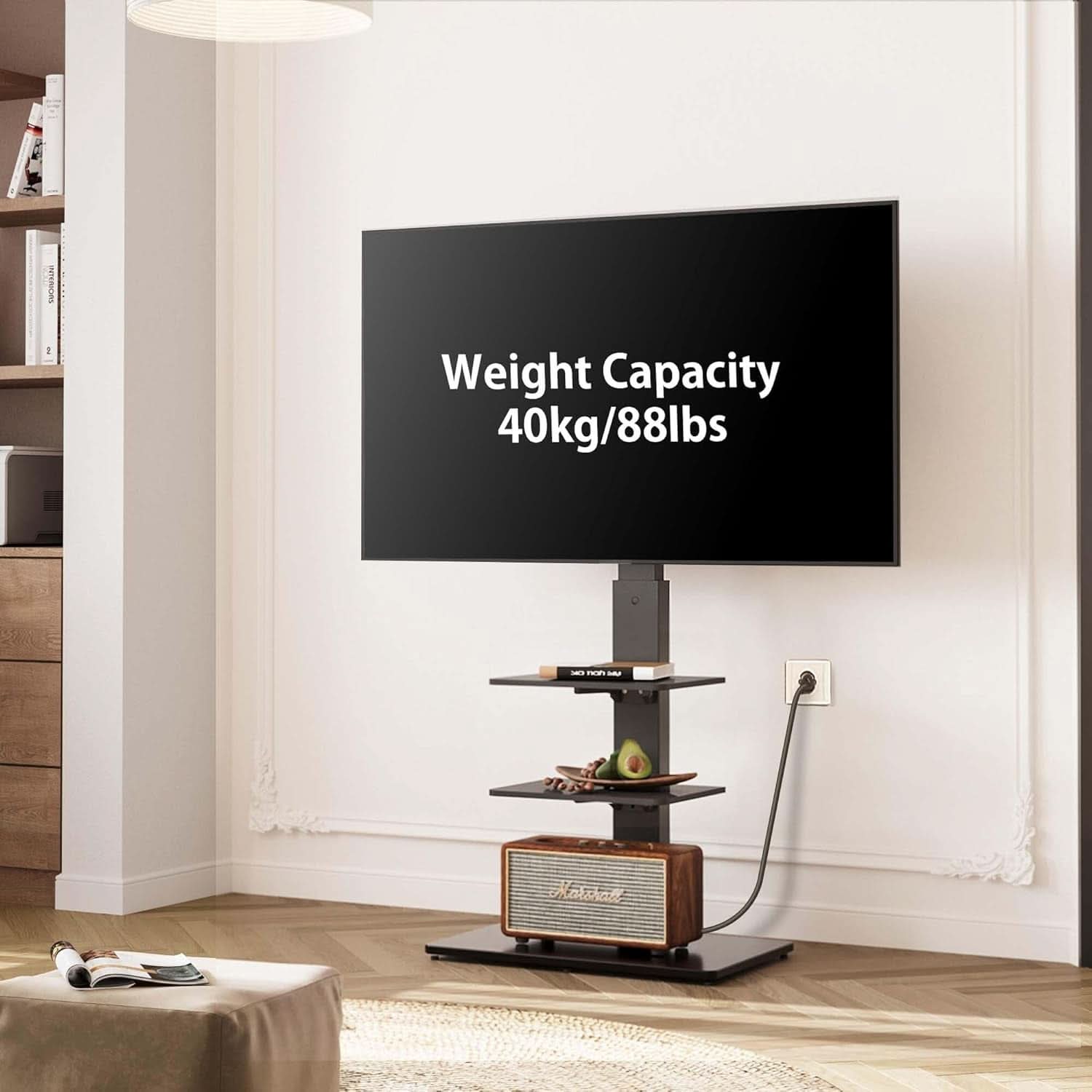 Floor TV Stand With Power Strip For 32-75 Inch TVs