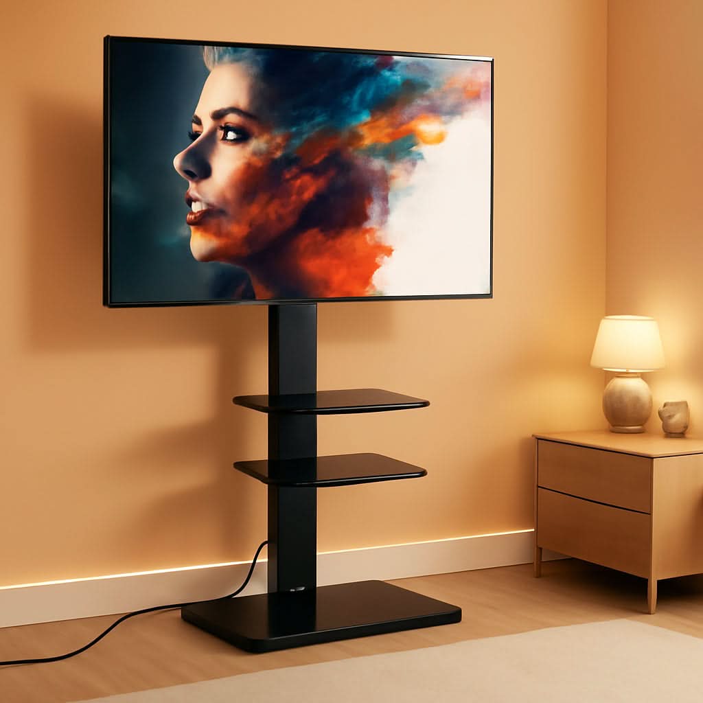 Floor TV Stand With Power Strip For 32-75 Inch TVs