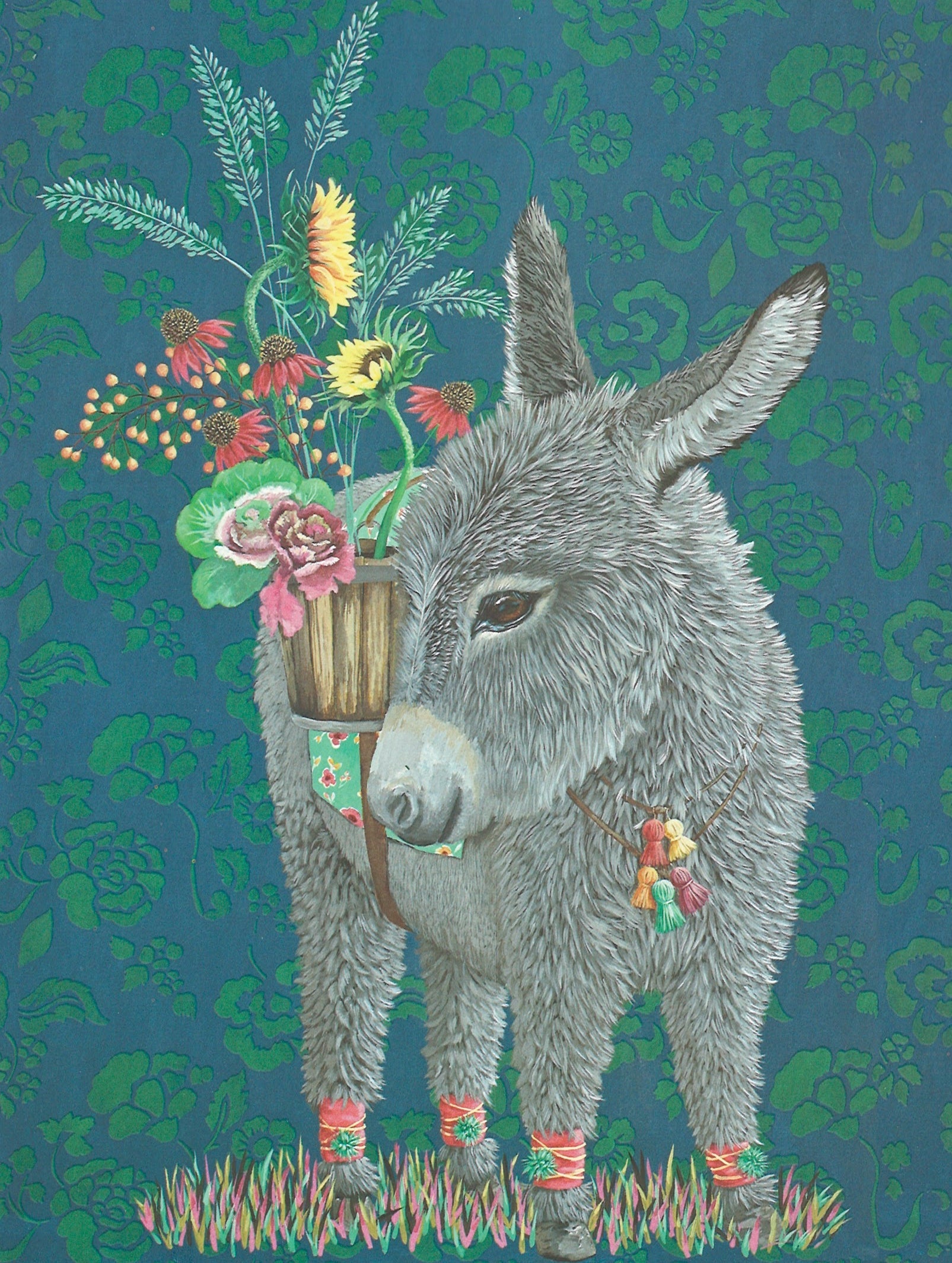 Floral Donkey Delight Greeting Card - Blank Card