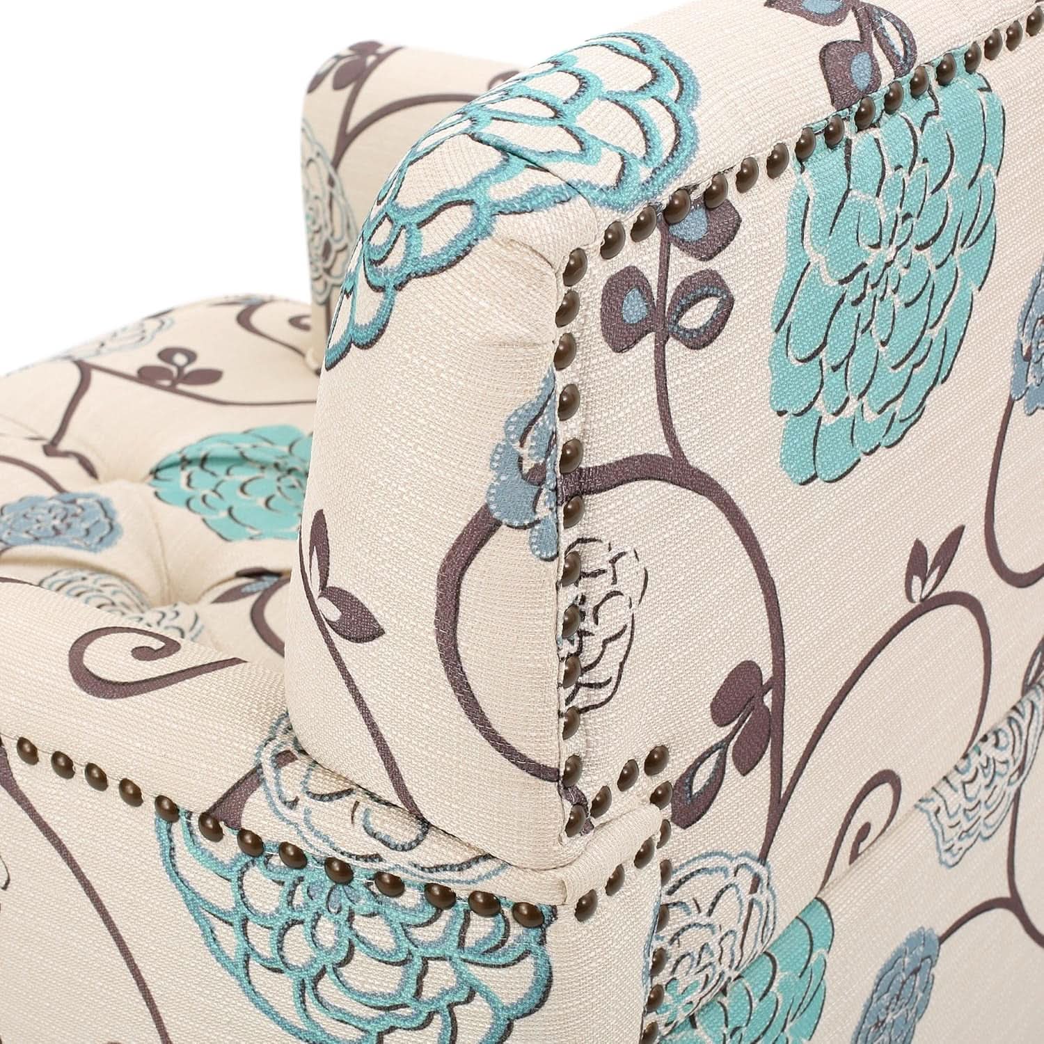 Floral Tufted Club Chair In White And Blue Polyester