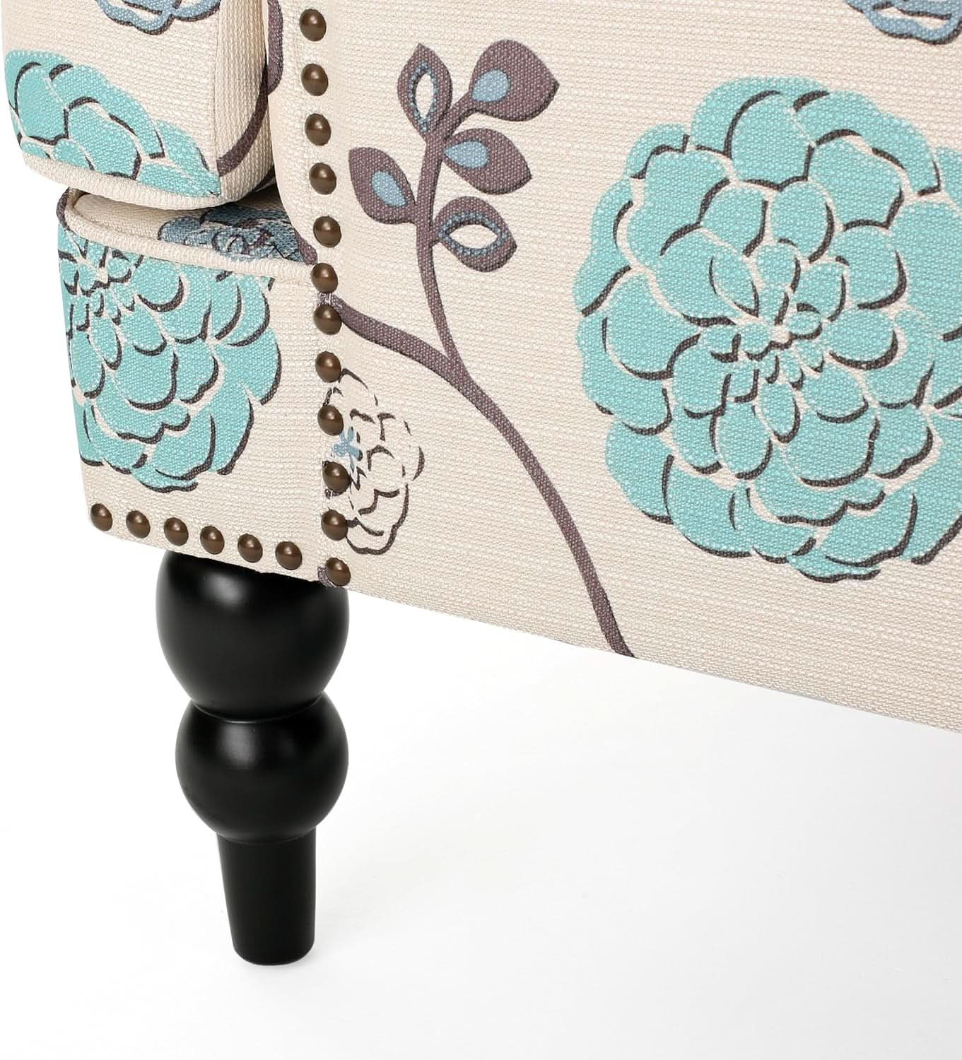 Floral Tufted Club Chair In White And Blue Polyester