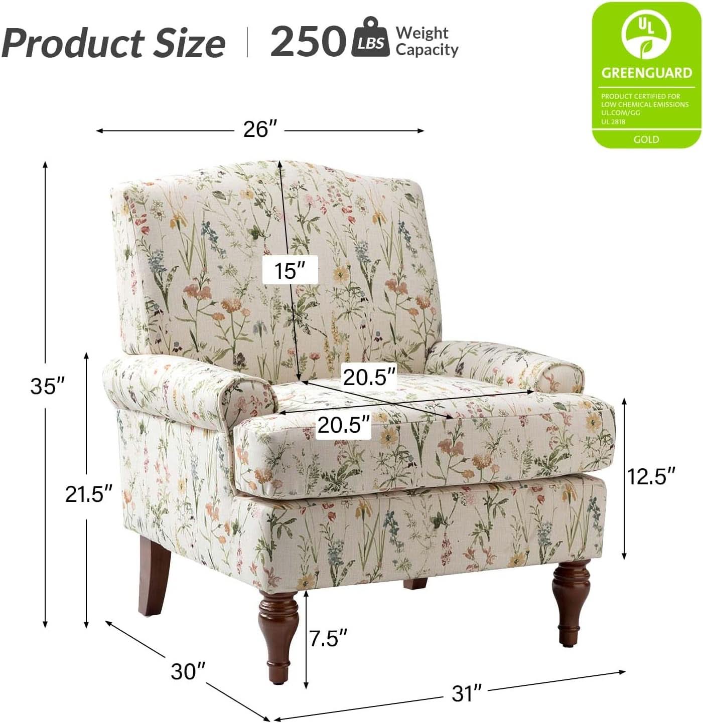 Floral Upholstered Accent Chair With Removable Cushions