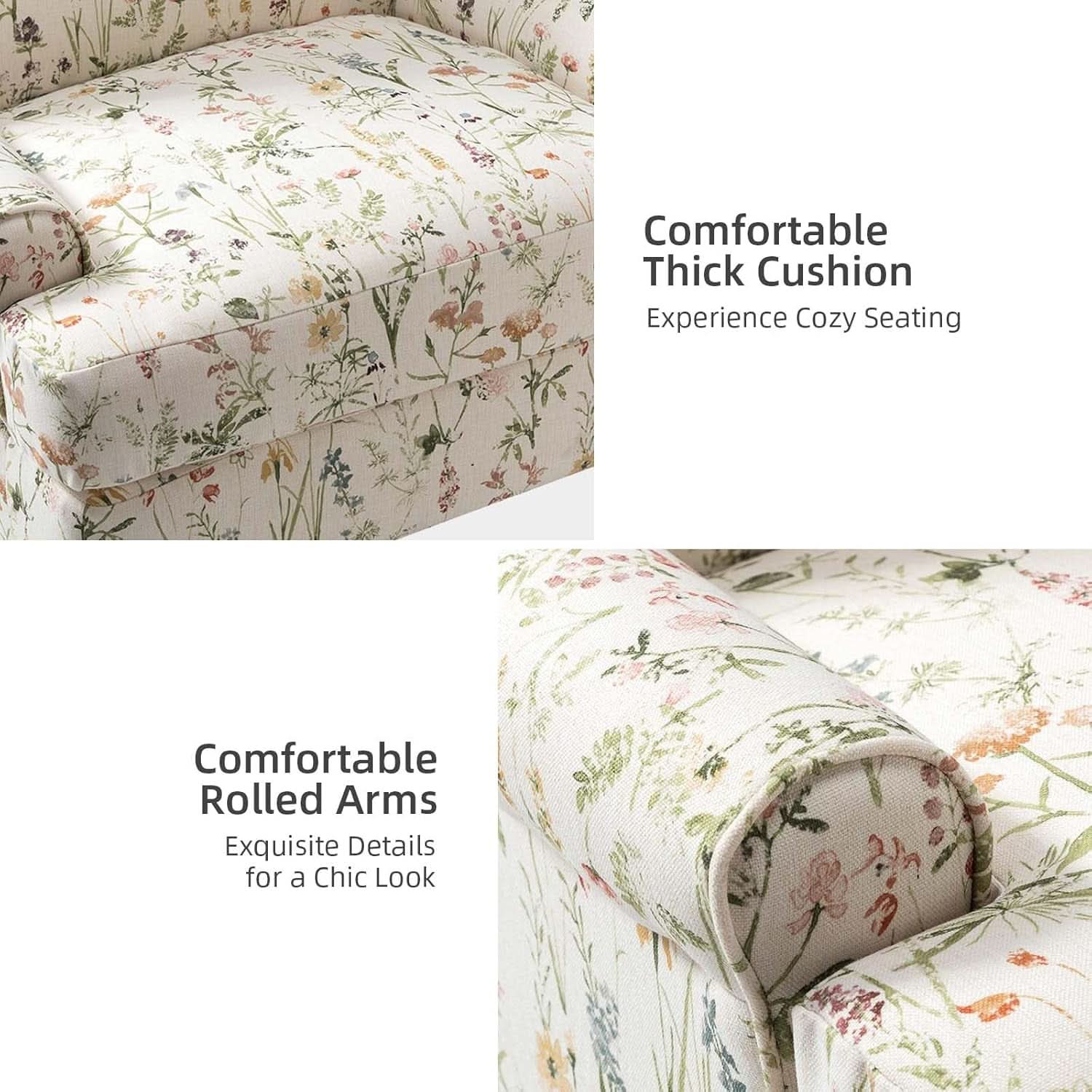 Floral Upholstered Accent Chair With Removable Cushions
