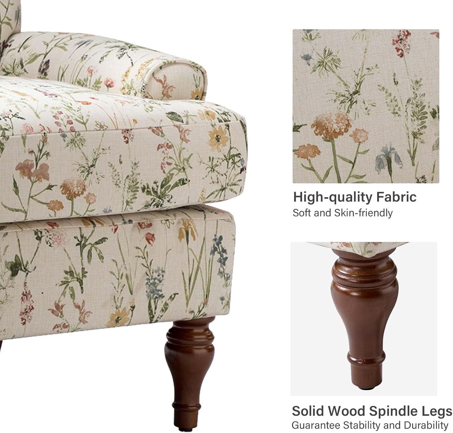 Floral Upholstered Accent Chair With Removable Cushions
