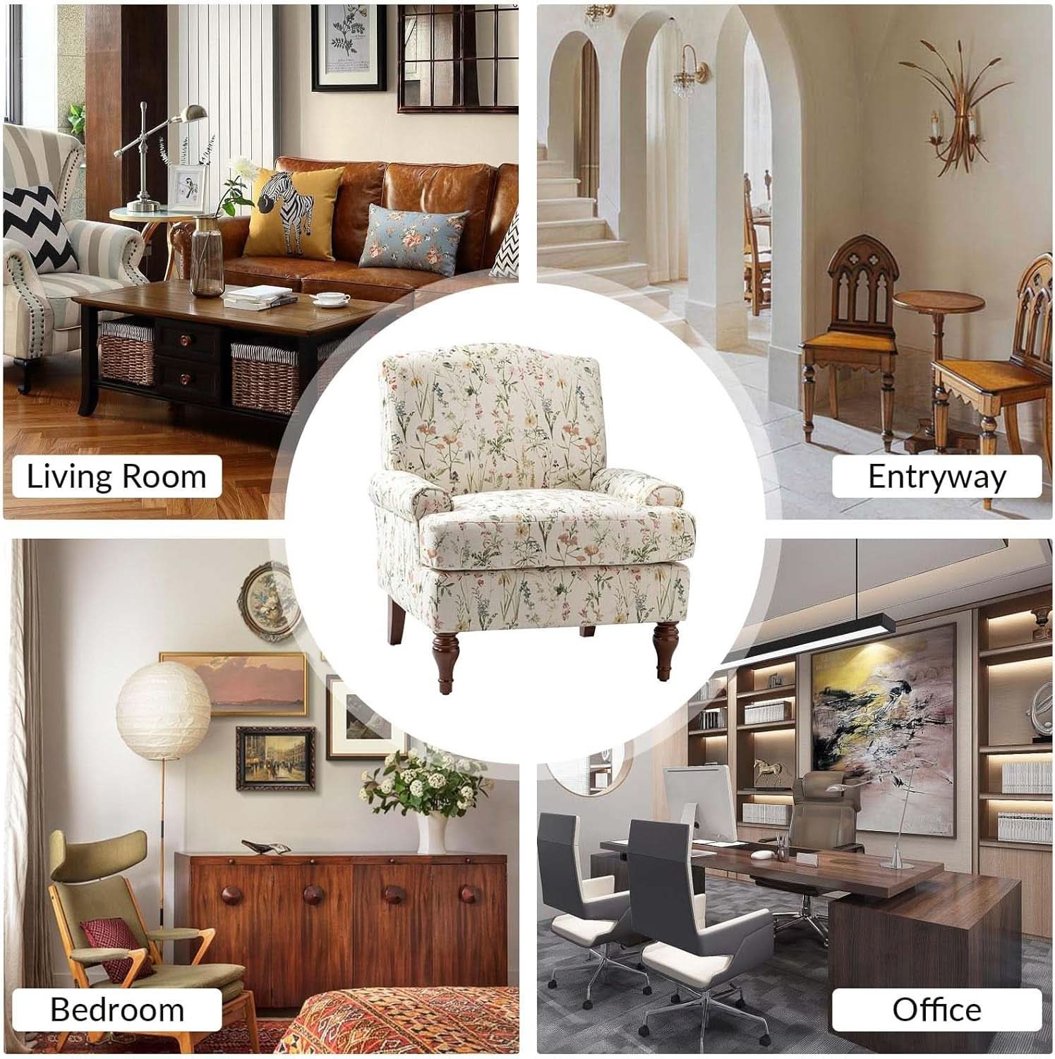 Floral Upholstered Accent Chair With Removable Cushions