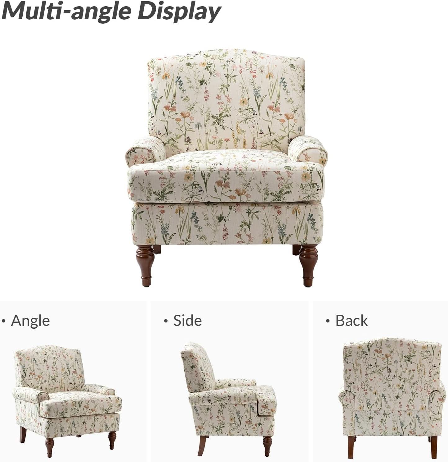 Floral Upholstered Accent Chair With Removable Cushions