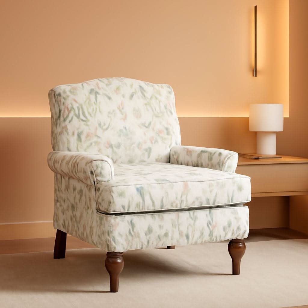 Floral Upholstered Accent Chair With Removable Cushions