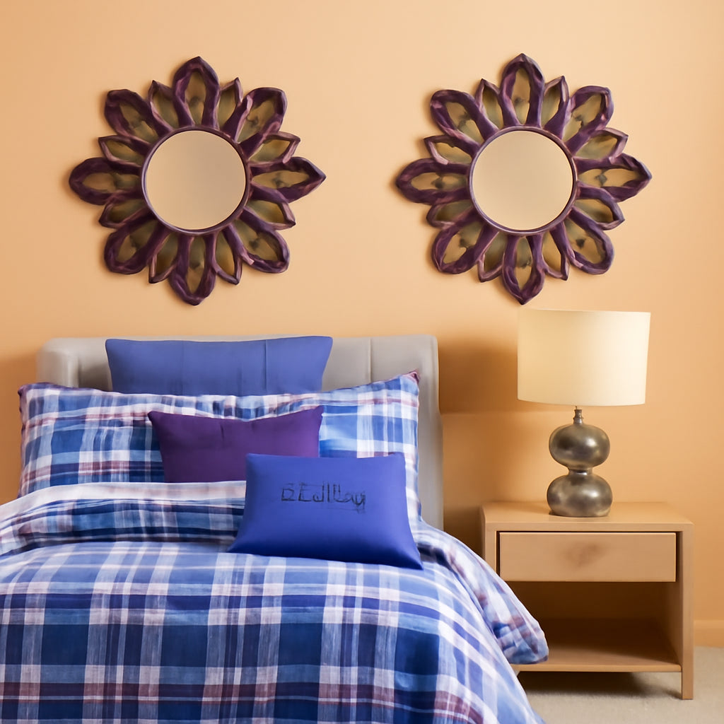 Floral Wall Mirror 13 Inch Openwork Petals Purple Aqua