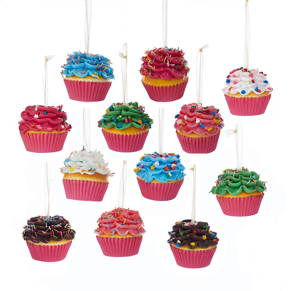 Flower Cupcake Ornaments - Brown With Skinny Sprinkles