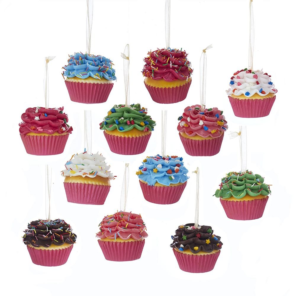 Flower Cupcake Ornaments - Red With Skinny Sprinkles