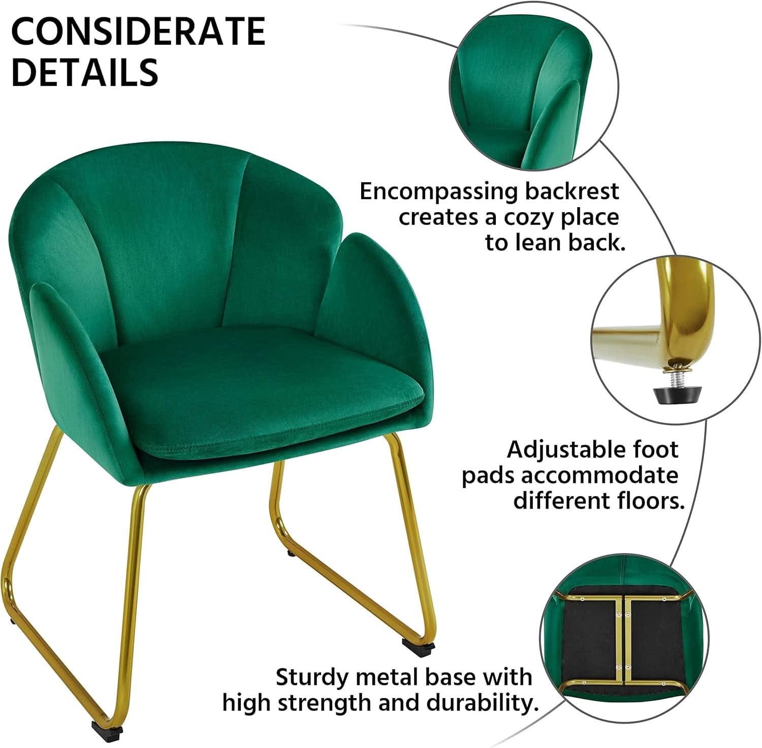 Flower Velvet Vanity Chair Green Upholstery With Gold Legs