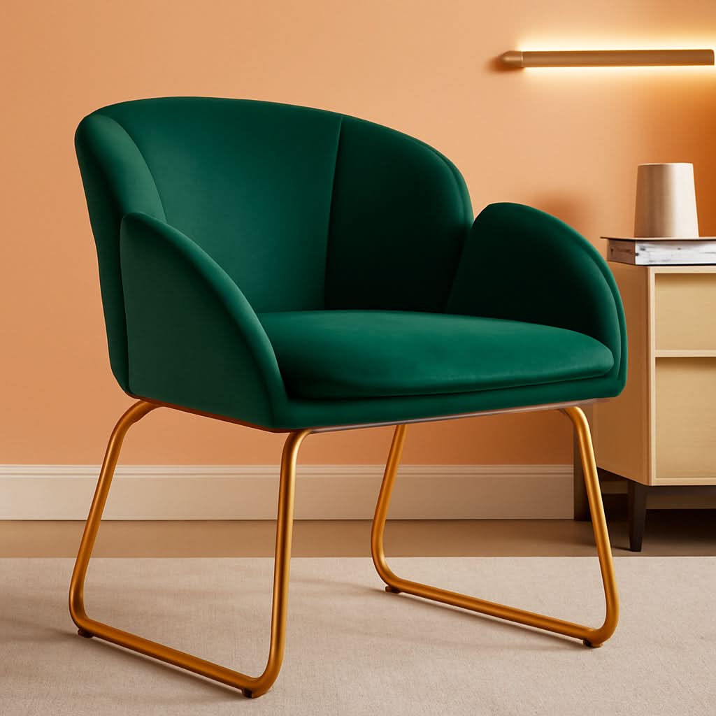 Flower Velvet Vanity Chair Green Upholstery With Gold Legs