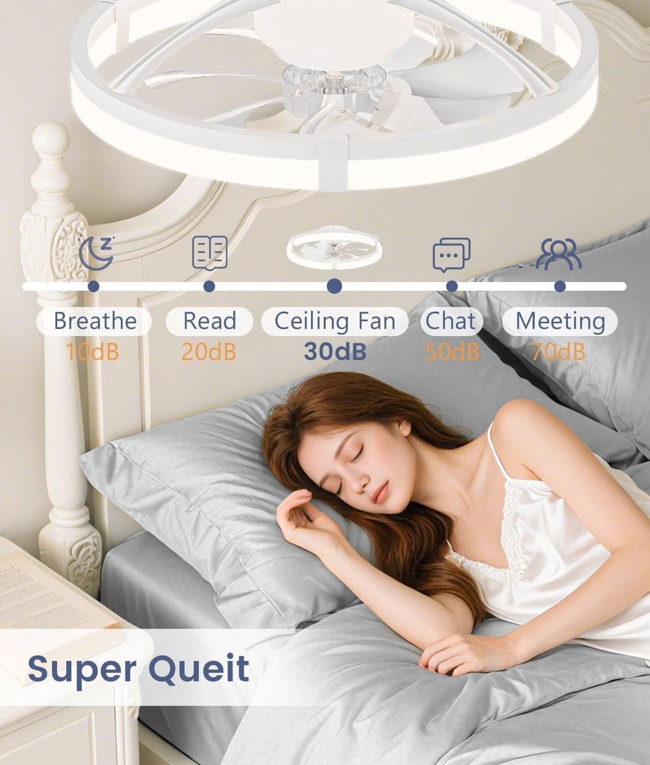 Flush Mount Ceiling Fan With Dimmable LED Lights White