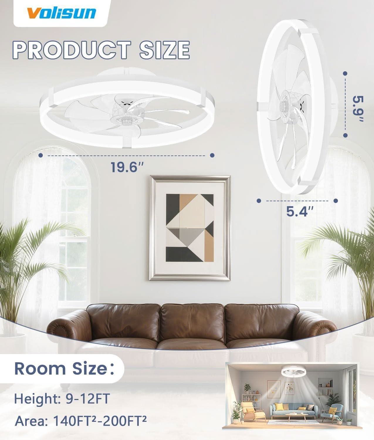 Flush Mount Ceiling Fan With Dimmable LED Lights White