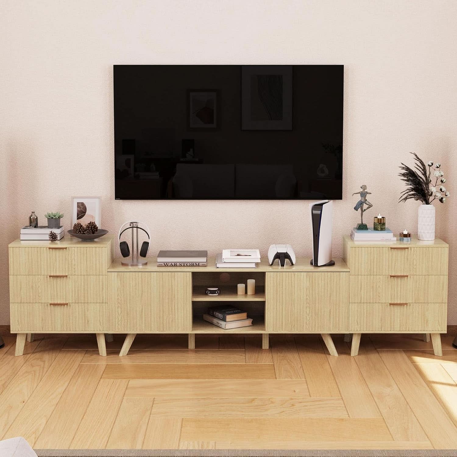 Fluted 3 Drawer Dresser Natural Wood Storage Chest