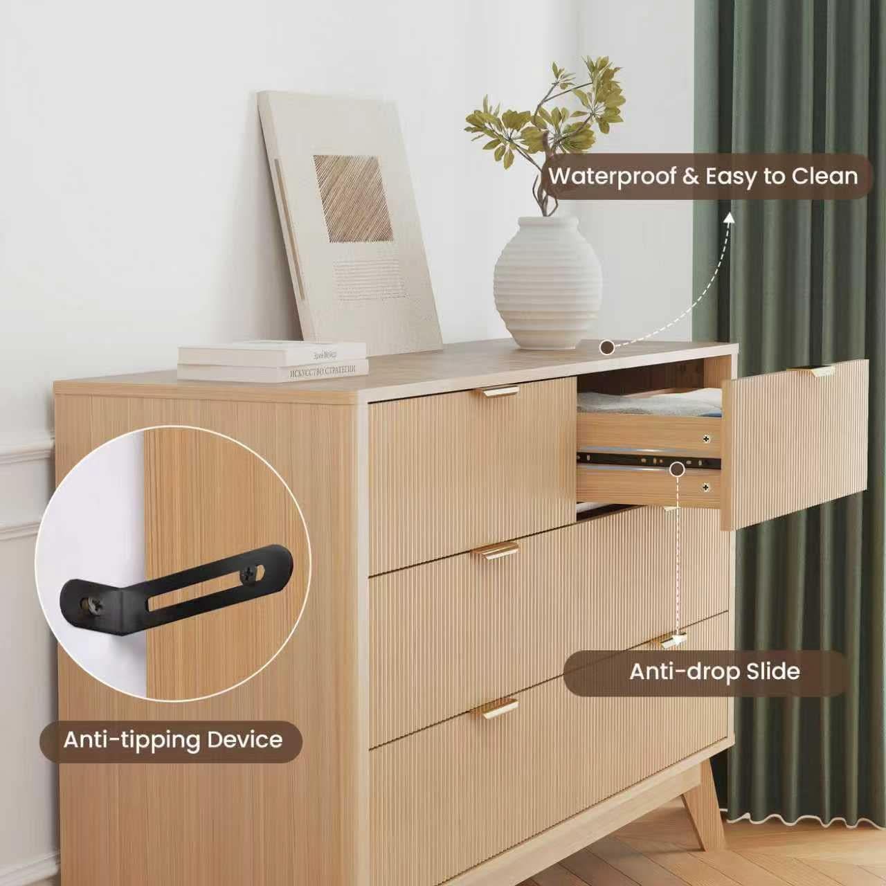 Fluted 49Inch Serpentine Dresser Oak Finish Contemporary