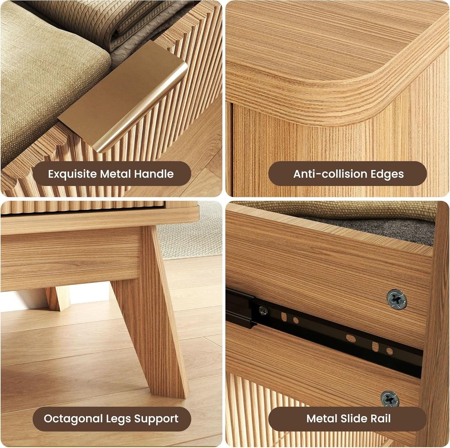 Fluted 49Inch Serpentine Dresser Oak Finish Contemporary