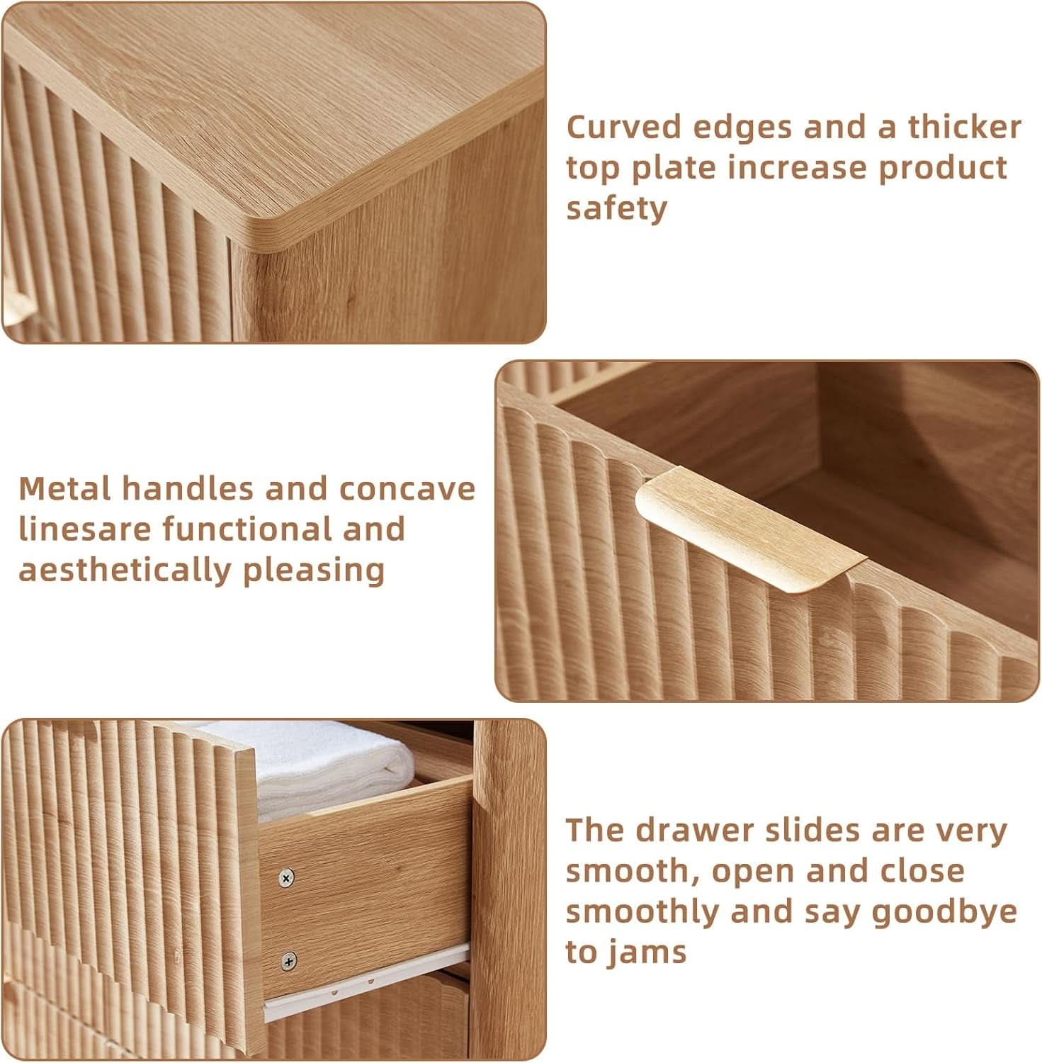 Fluted 6 Drawer Dresser 48 Inch Natural Wood Finish