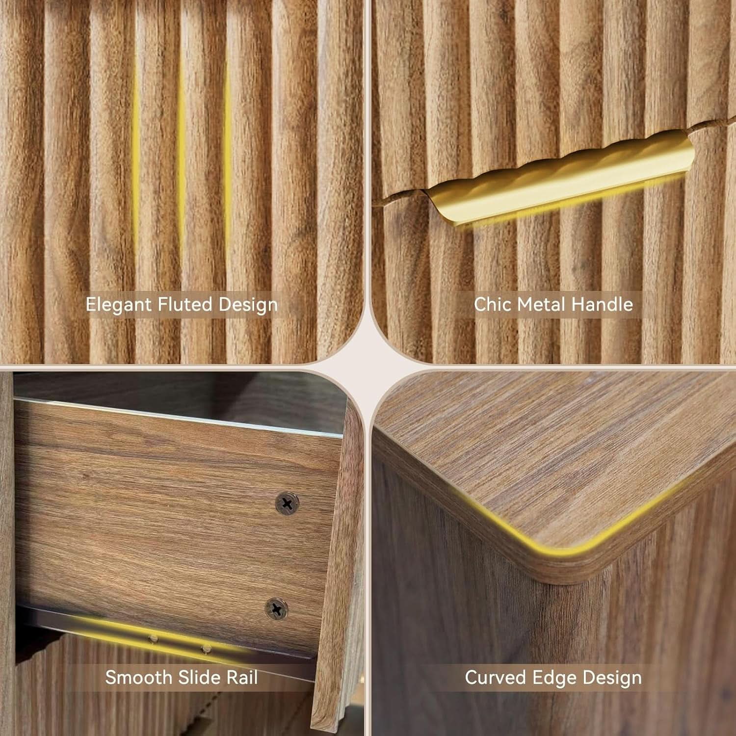 Fluted 9 Drawer Dresser 55 Inch Natural Oak Finish