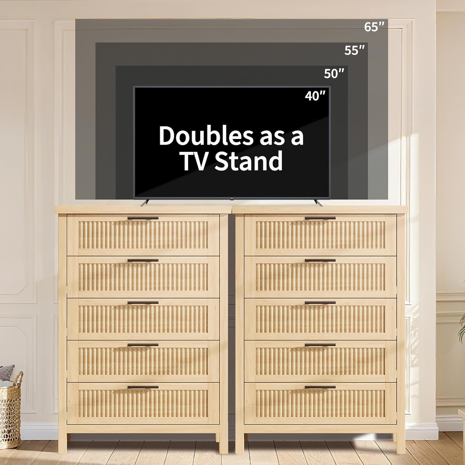 Fluted Dresser Chest With Five Drawers 42InchesTall