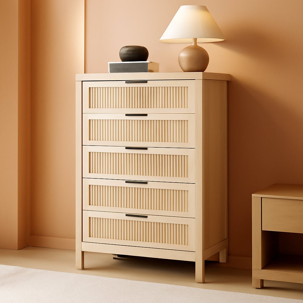 Fluted Dresser Chest With Five Drawers 42InchesTall