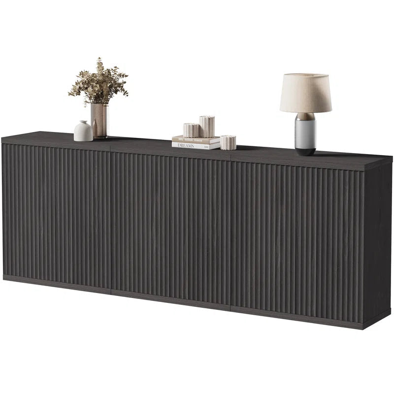 Fluted Modern Accent Cabinet With Adjustable Shelves Doors