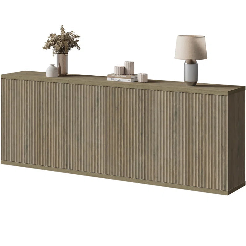 Fluted Modern Accent Cabinet With Adjustable Shelves Doors
