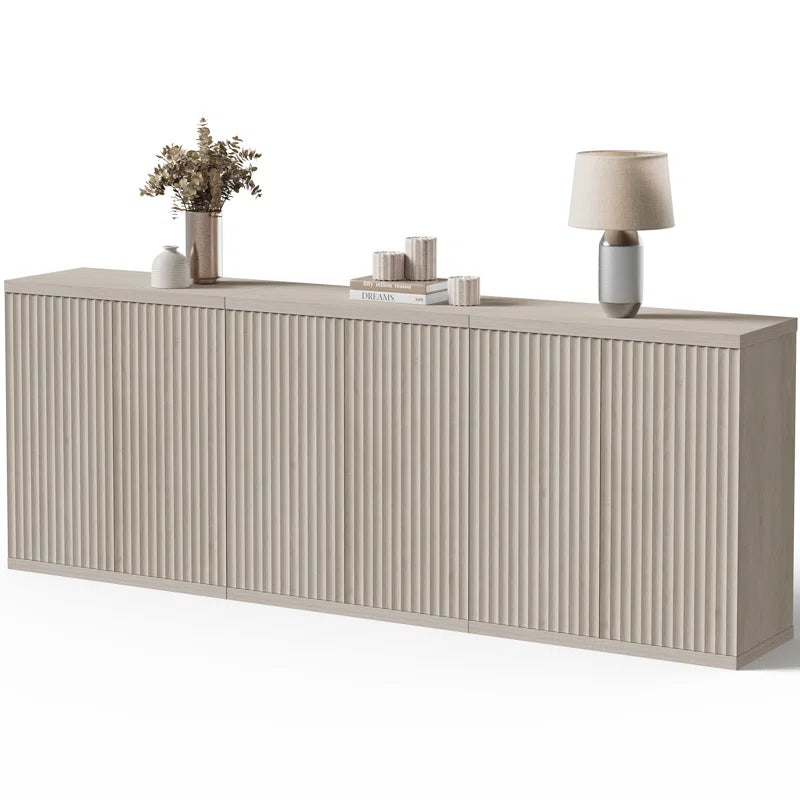 Fluted Modern Accent Cabinet With Adjustable Shelves Doors