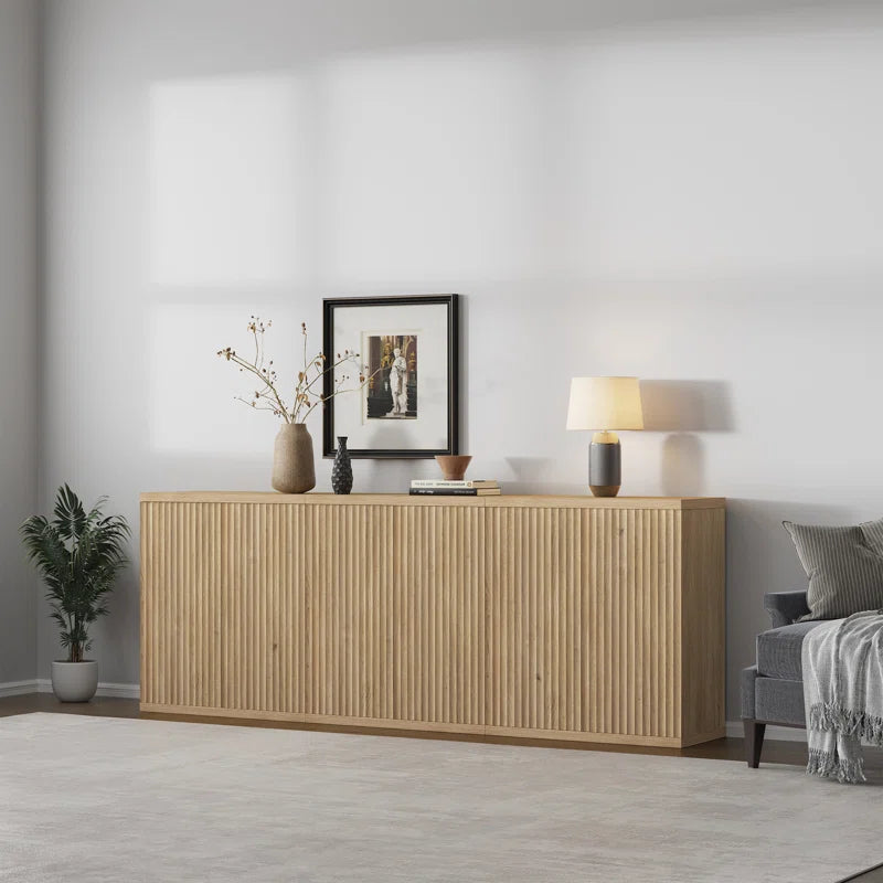 Fluted Modern Accent Cabinet With Adjustable Shelves Doors