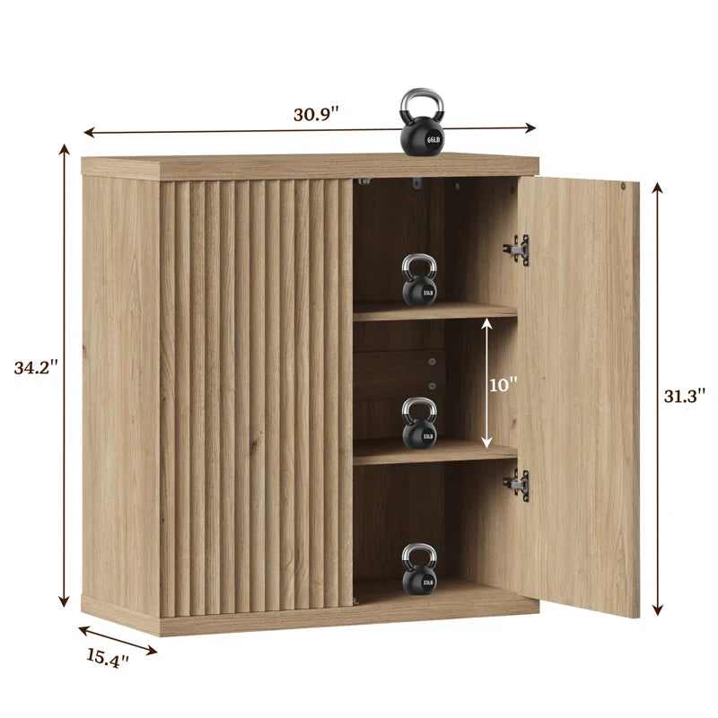 Fluted Modern Accent Cabinet With Adjustable Shelves Doors