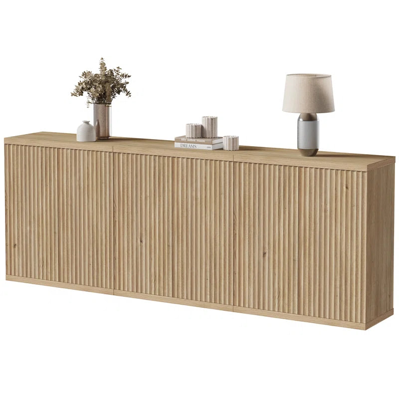 Fluted Modern Accent Cabinet With Adjustable Shelves Doors
