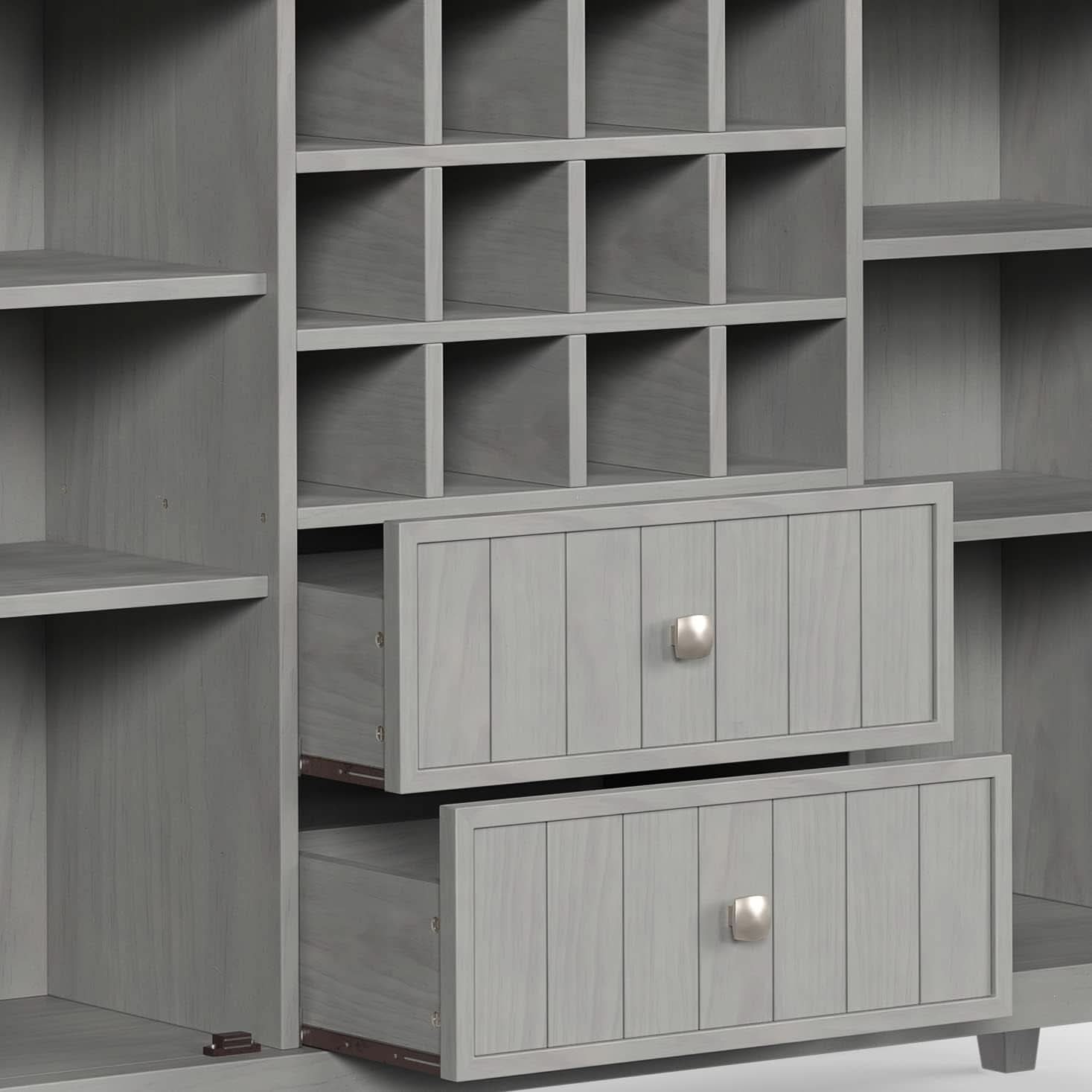 Fog Grey Solid Wood Transitional Sideboard Buffet With Built In Wine Rack